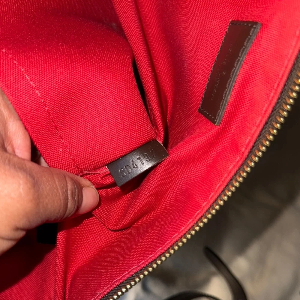 Louis Vuitton Damier Ebene Shoulder Bag with Red Interior